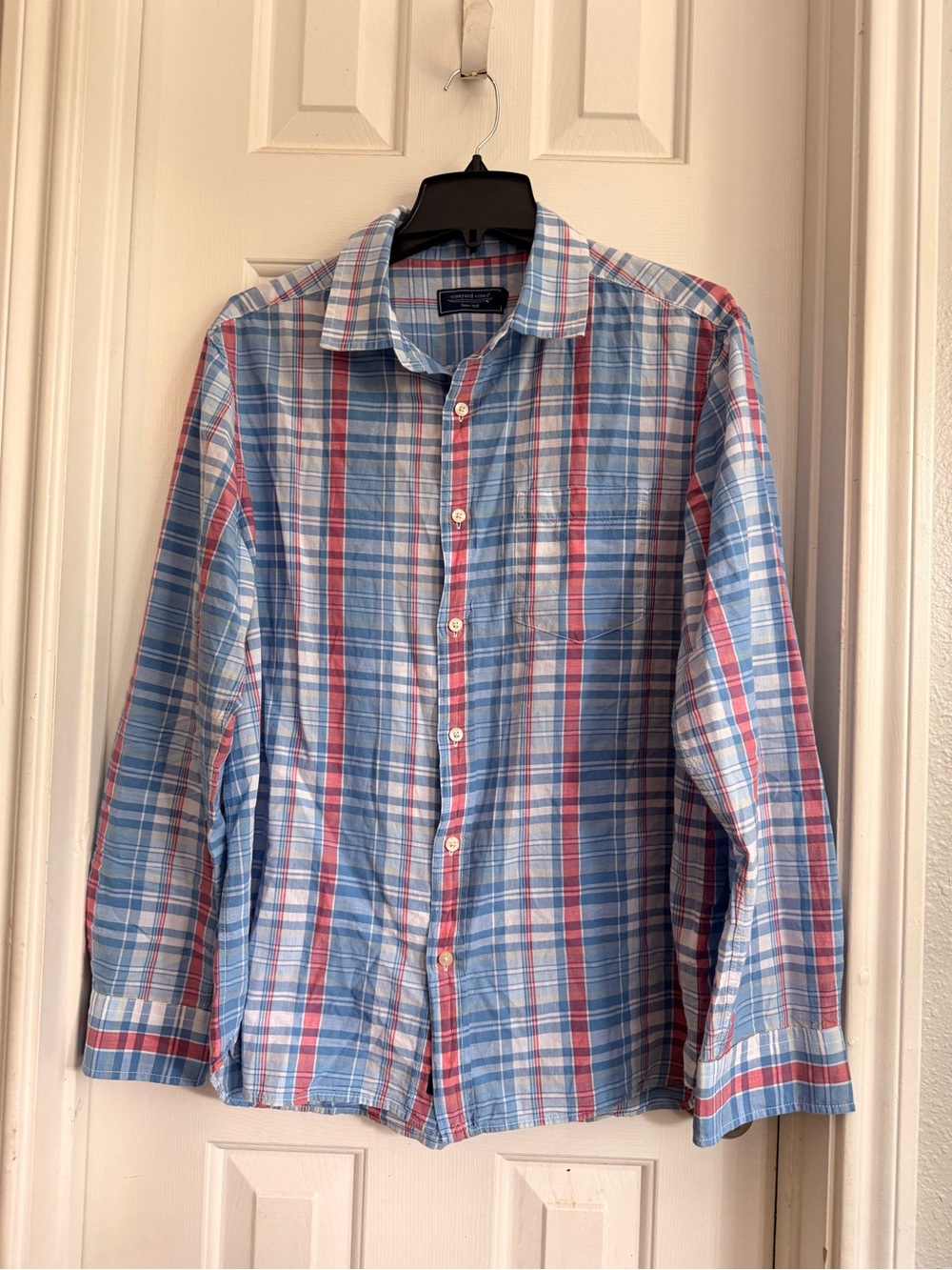 Vineyard Vines Light Blue and Red Plaid Button-Down Shirt